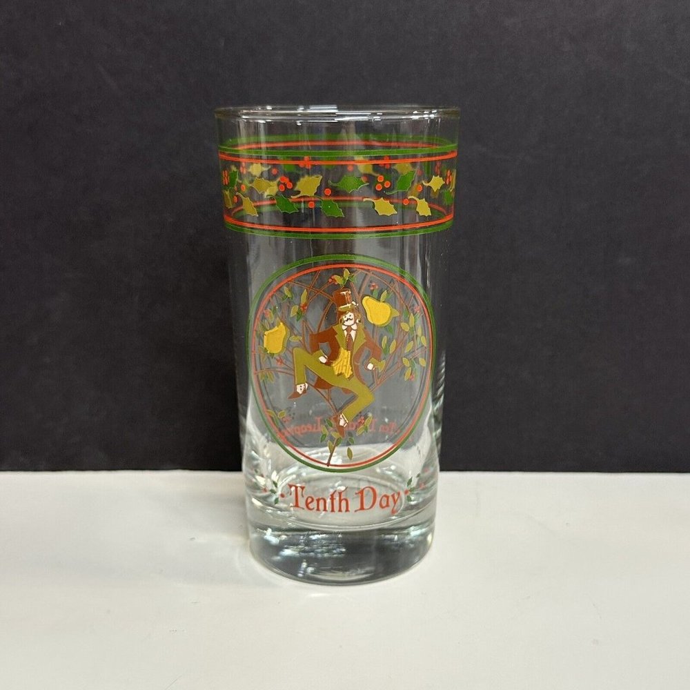 12 Days of Christmas Glass Tumbler TENTH DAY 10 Lords A Leaping Anchor Hocking